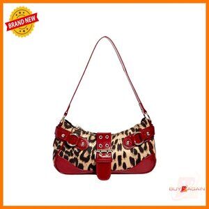 Leopard Print Shoulder Bag PU Leather Y2K Goth Punk Retro Handbag